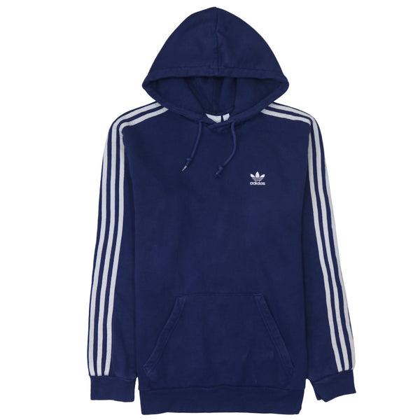 Adidas 90's Striped Sleeve Pullover Hoodie Small Blue