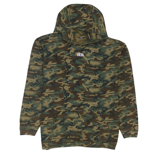 Retro 90's Camo Hooded Pullover Hoodie XSmall Khaki Green
