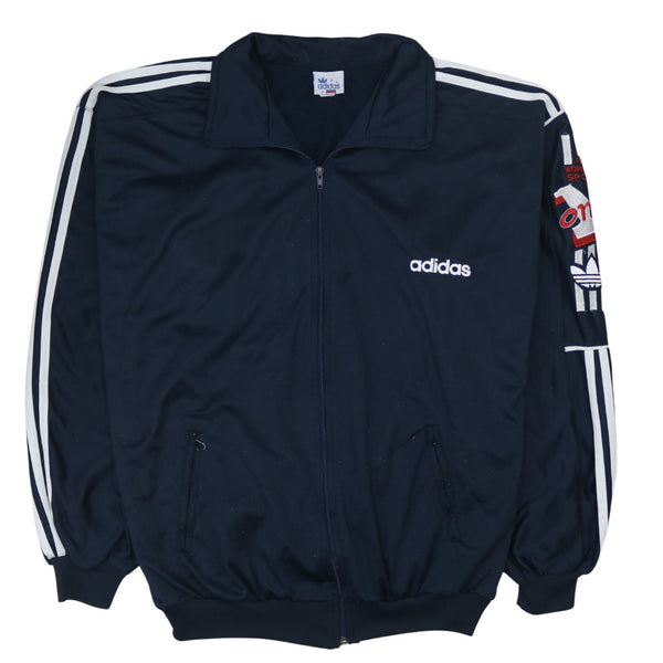 Adidas 90's Navy Blue Striped Sleeve Full Zip Sweatshirt XLarge