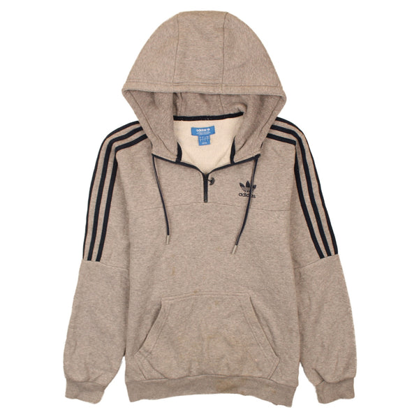 Adidas 90's Small Grey Quarter Zip Hoodie with Striped Sleeves