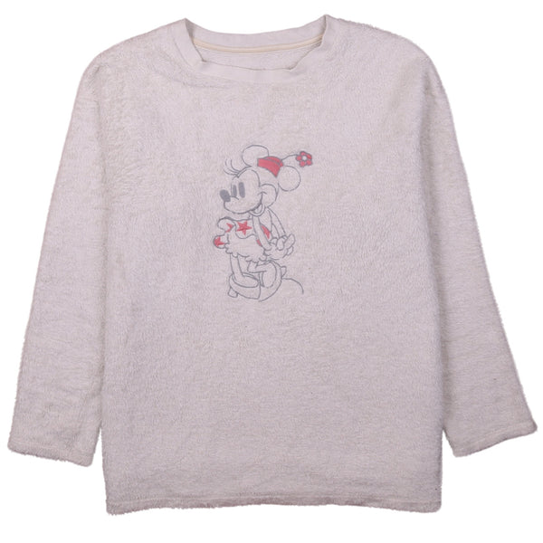 Vintage 90's Disney Minnie Mouse Crew Neck Fleece Jumper, Medium Beige Cream