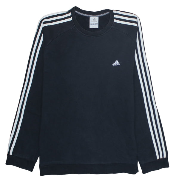 Adidas 90's Striped Sleeve Crew Neck Sweatshirt Large Black