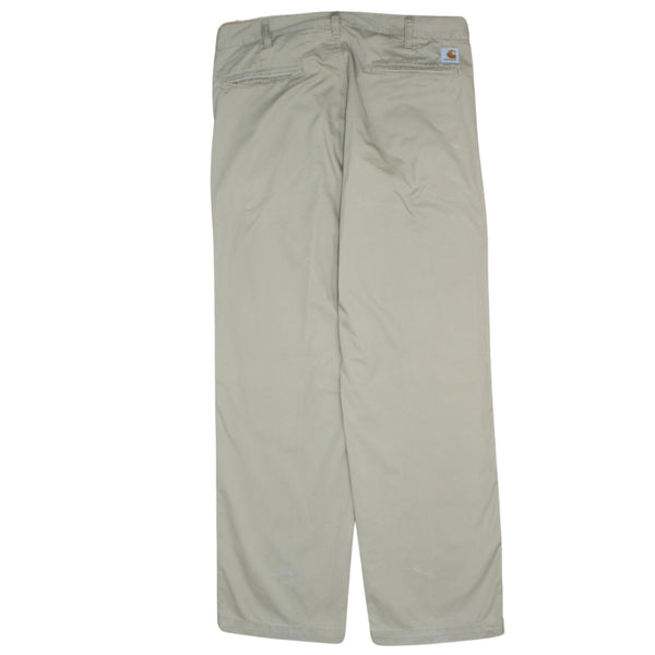 Carhartt 90's Beige Cream Baggy Straight Leg Pants 34 with Drawstring Pockets