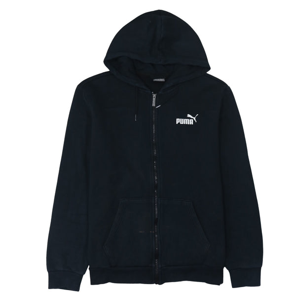 Puma 90's Drawstring Pockets Full Zip Up Hoodie Large Black