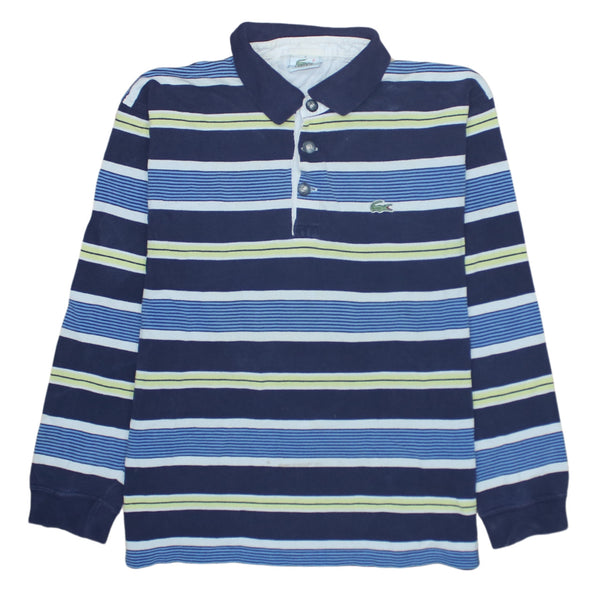 Lacoste 90's Long Sleeve Quarter Button Polo Shirt Medium Navy Blue