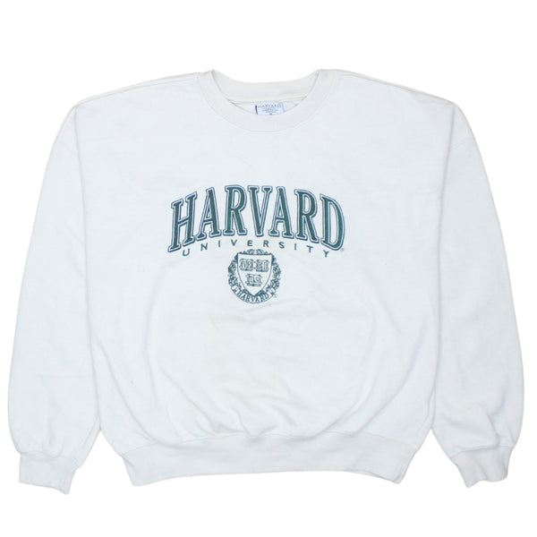 Vintage 90's Harvard Spellout Crew Neck Sweatshirt, Men's Medium, White