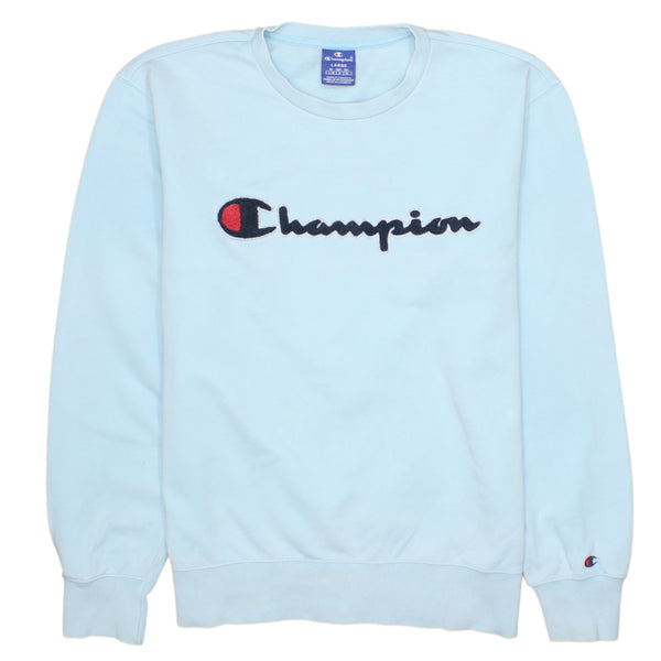Vintage Champion 90's Blue Spellout Crew Neck Sweatshirt Large