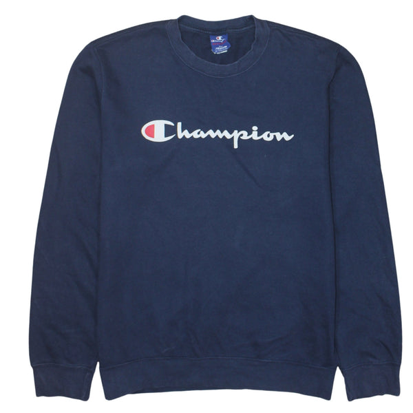 Champion 90's Spellout Crew Neck Sweatshirt Medium Navy Blue