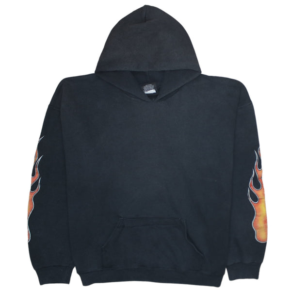 Retro 90's Drawstring Pockets Pullover Hoodie XLarge Black