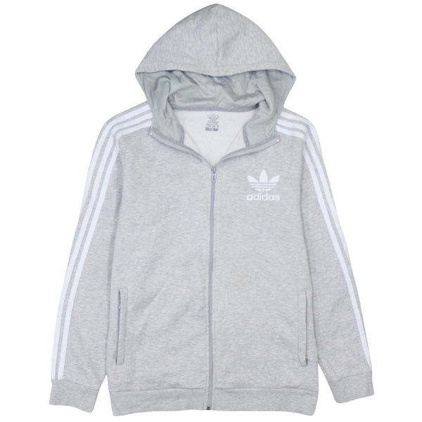 Adidas Vintage 90's Grey Hoodie with Striped Sleeves - Men's Large