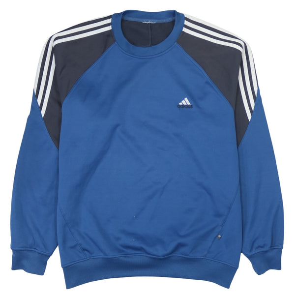 Adidas Vintage 90s Navy Blue Striped Sleeve Crew Neck Sweatshirt Large