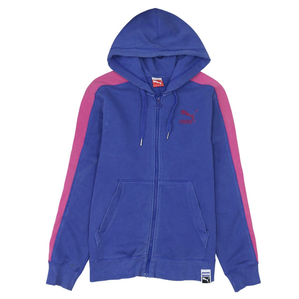 Puma 90's Vintage Blue Drawstring Hoodie with Full Zip Pockets - Men's Medium