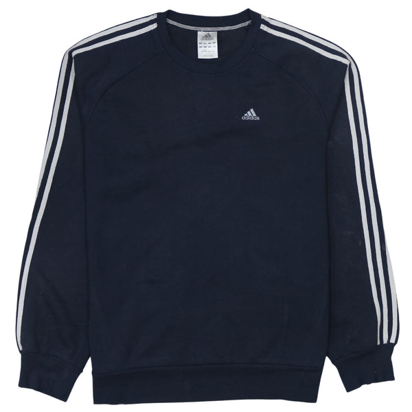 Adidas Vintage 90's Navy Blue Striped Sleeve Crew Neck Sweatshirt Medium
