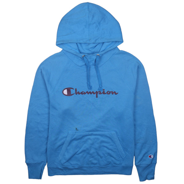 Vintage Champion 90's Blue Spellout Pullover Hoodie, Men's Large