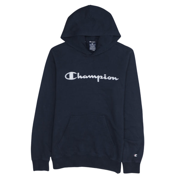 Champion 90's Spellout Pullover Hoodie Medium Navy Blue