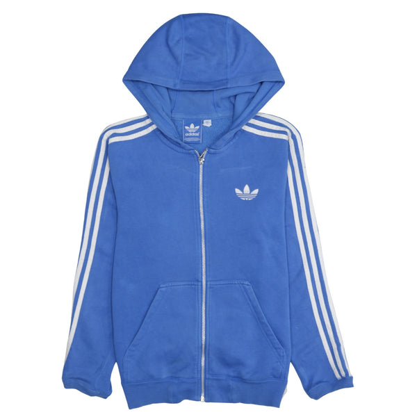Adidas 90's Striped Sleeve Full Zip Up Hoodie Small Blue