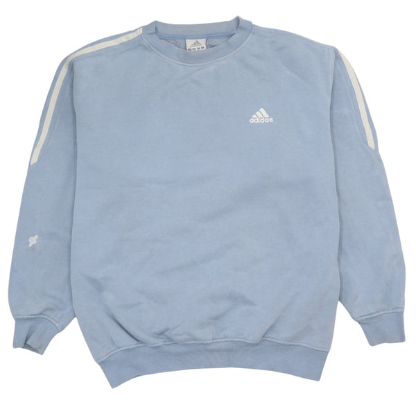 Adidas Men's 90's Blue Striped Sleeve Crew Neck Sweatshirt Medium