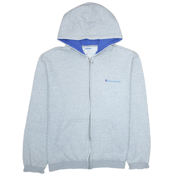 Champion 90's Drawstring Pockets Full Zip Up Hoodie Large Grey