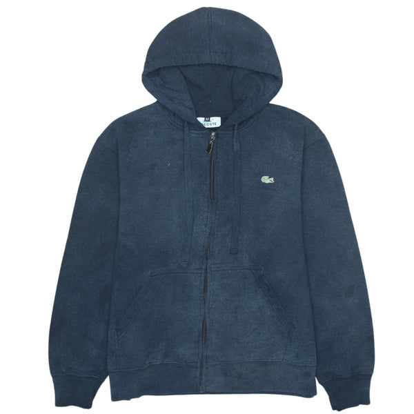 Lacoste 90's Vintage Black Full Zip Hoodie with Drawstring and Pockets - Medium