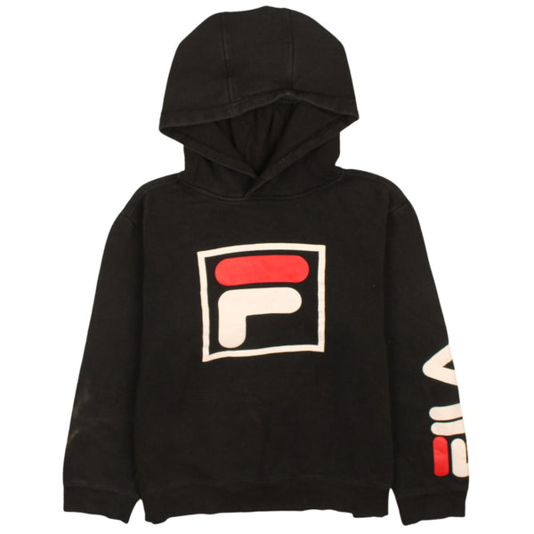 Fila Vintage Black 90's Spellout Hoodie Pullover Large Women's