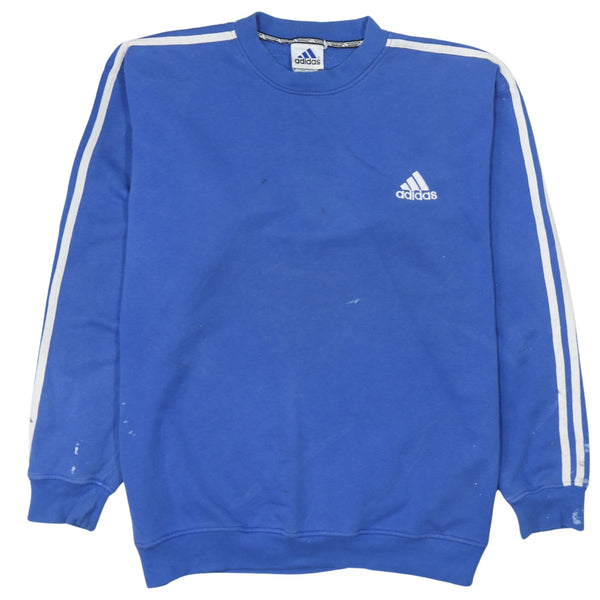 Adidas 90's Striped Sleeve Crew Neck Sweatshirt Large Blue