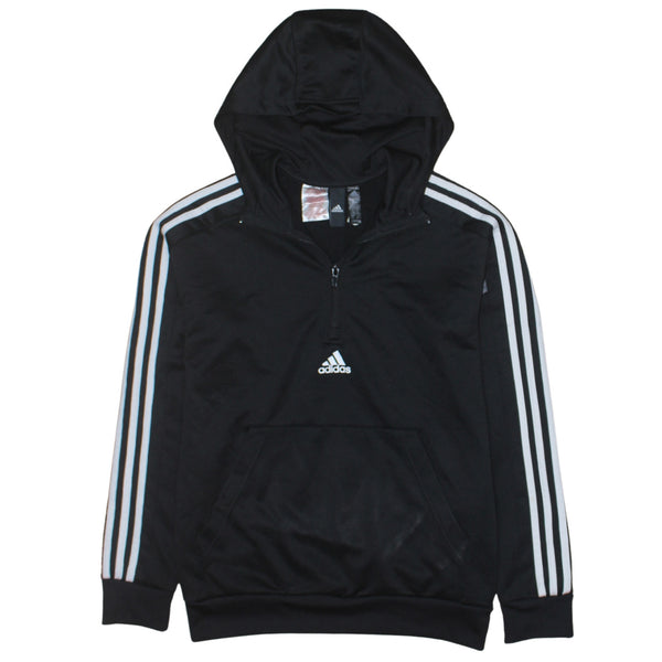 Adidas 90's Striped Sleeve Quarter Zip Hoodie Large Black