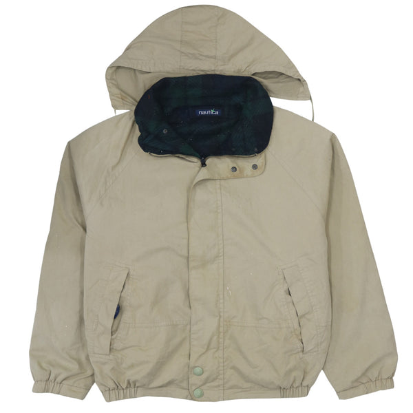 Vintage Nautica 90's XL Hooded Zip Windbreaker Beige Cream