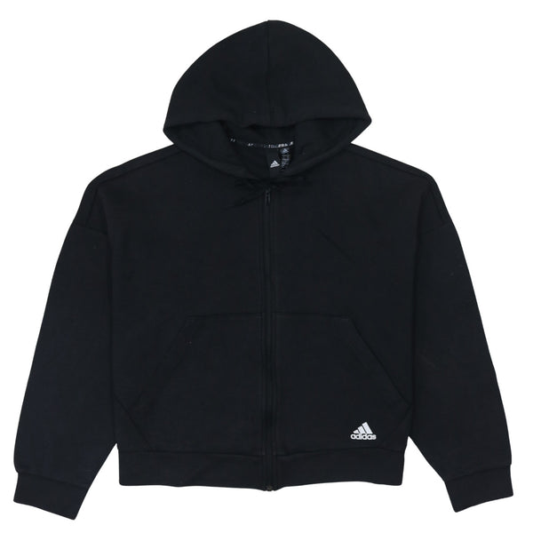 Adidas 90's Drawstring Pockets Full Zip Up Hoodie Large Black