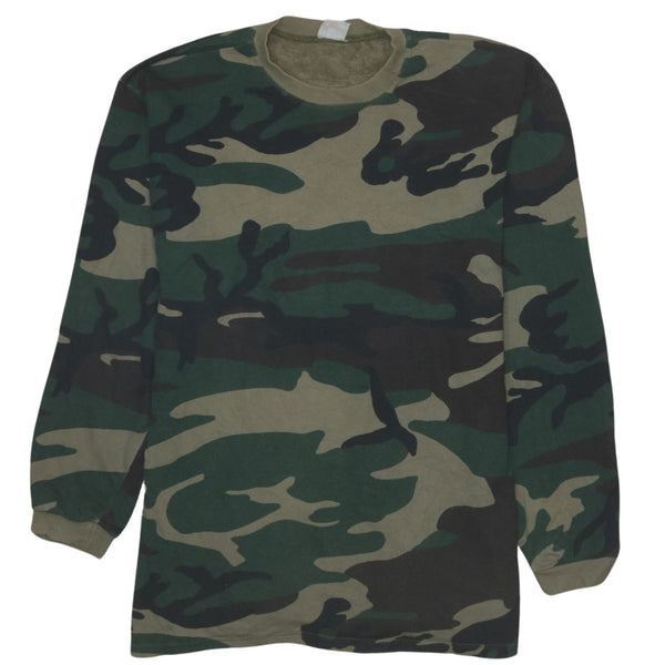 Retro 90's Green Camo Crew Neck Sweatshirt Men's Large