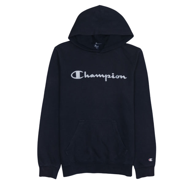 Champion 90's Spellout Pullover Hoodie Medium Navy Blue
