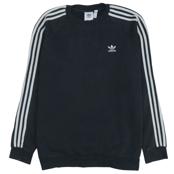 Adidas Vintage 90's Black Sweatshirt Large Striped Sleeve Crew Neck