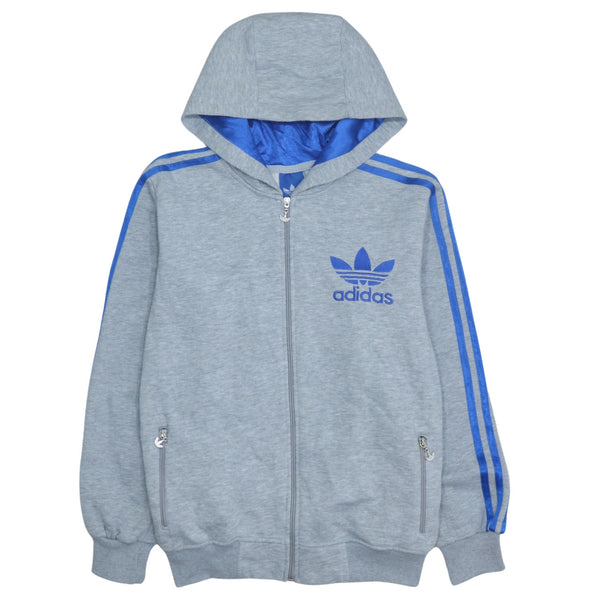 Adidas Vintage 90's Striped Sleeve Full Zip Up Hoodie Small Grey Retro Style