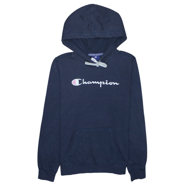 Champion 90's Spellout Pullover Hoodie Medium Navy Blue