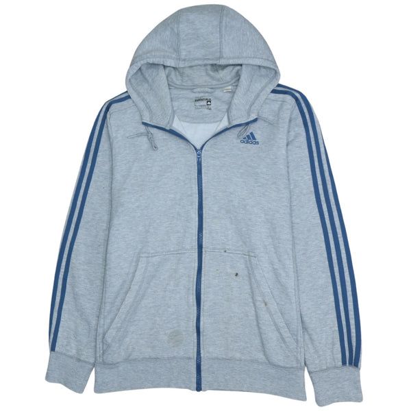 Adidas 90s Grey Full Zip Hoodie with Striped Sleeves - Men's Large
