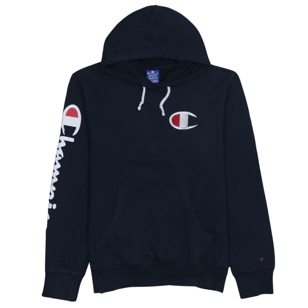 Champion 90's Drawstring Pockets Pullover Hoodie Medium Navy Blue