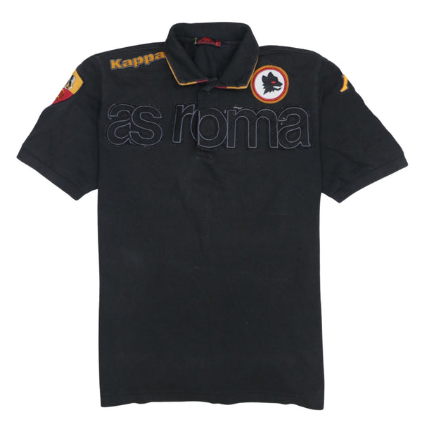 Kappa 90's As Roma Quarter Button Polo Shirt Medium Black