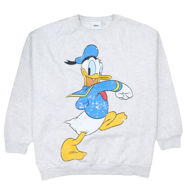 Disney 90's Donald Duck Crew Neck Sweatshirt XLarge Grey
