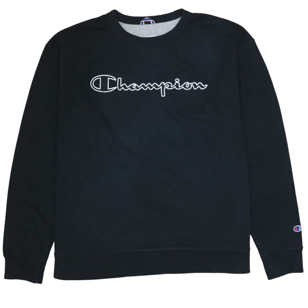 Vintage 90's Champion Spellout Crew Neck Sweatshirt XL Black Retro