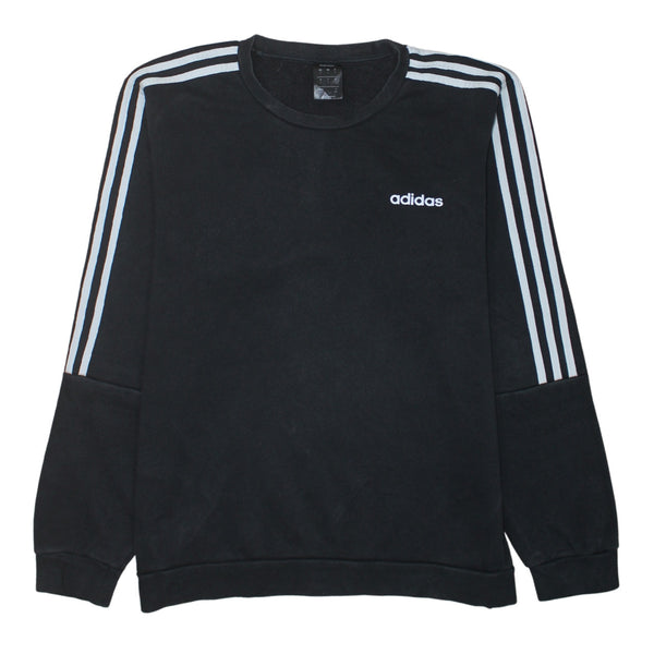Adidas 90's Striped Sleeve Crew Neck Sweatshirt Large Black