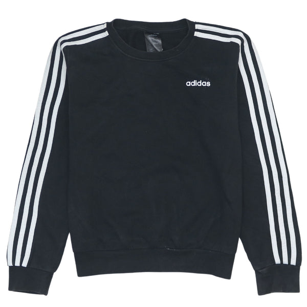 Adidas Vintage 90's Striped Sleeve Crew Neck Sweatshirt Black S Cotton