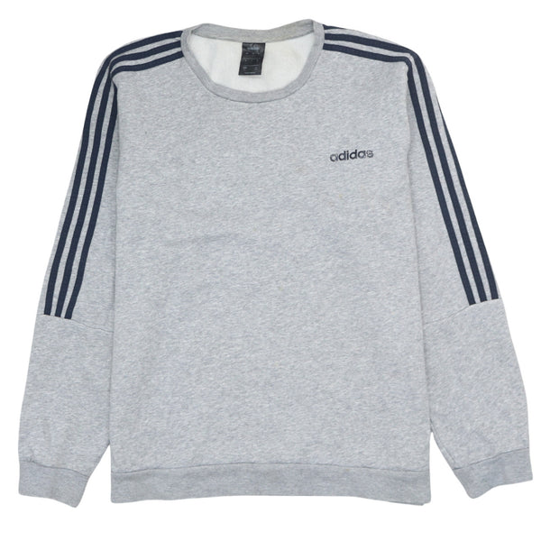 Adidas 90's Striped Sleeve Crew Neck Sweatshirt Large Grey