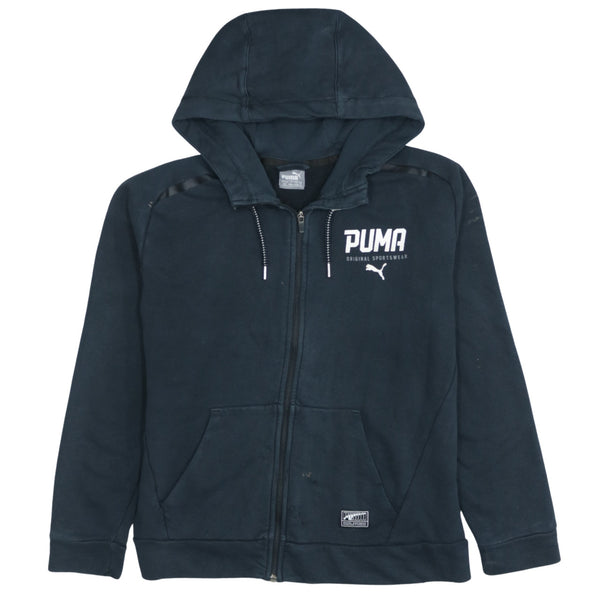 Puma 90's Small Black Full Zip Hoodie with Drawstring Pockets
