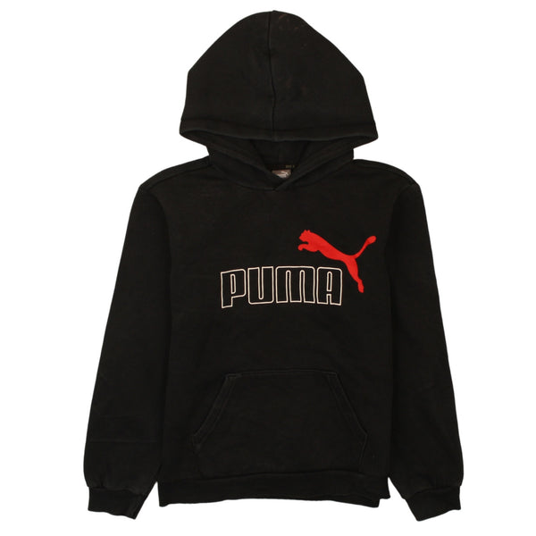 Puma 90's Genuine Black Spellout Pullover Hoodie Large Vintage Style