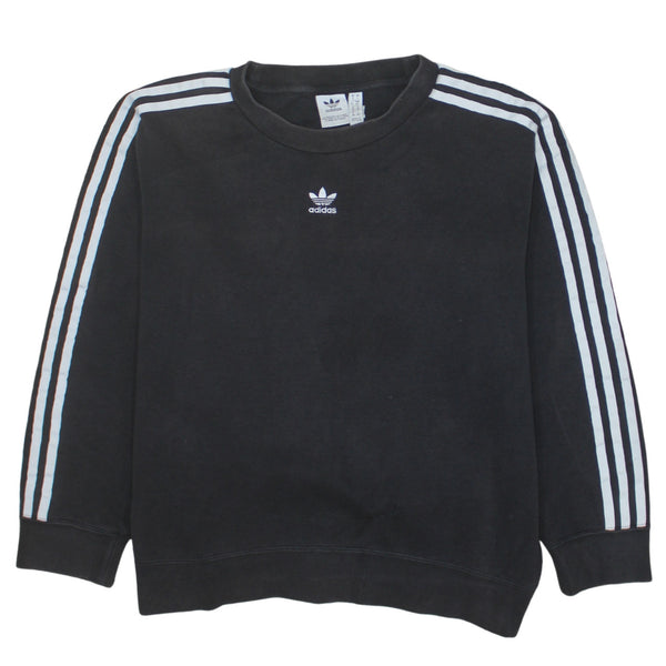 Adidas 90's Striped Sleeve Crew Neck Sweatshirt Small Black