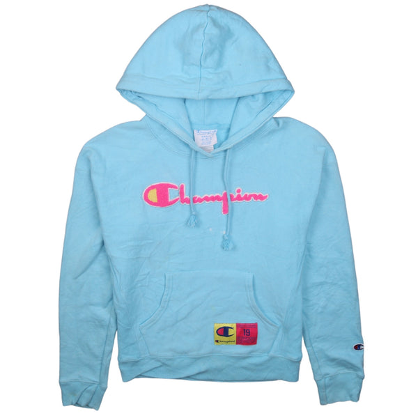 Champion Men's Small 90's Blue Spellout Pullover Hoodie Vintage