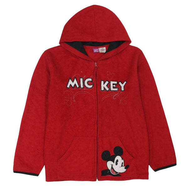 Vintage 90's Disney Mickey Mouse Red Full Zip Fleece Jumper XLarge