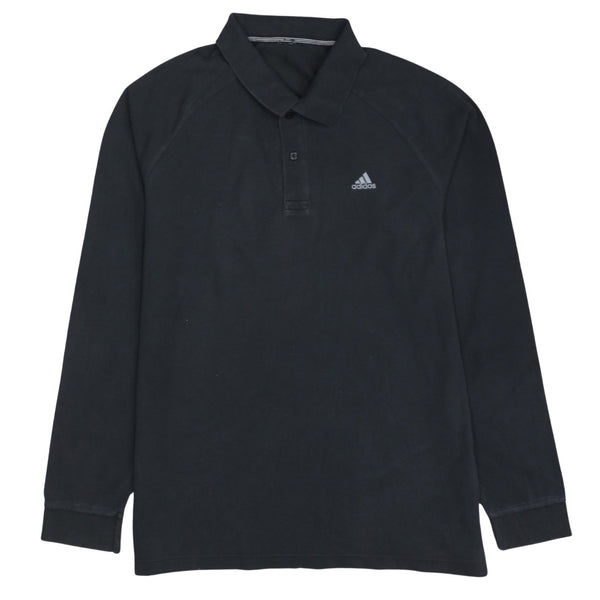 Adidas 90's Long Sleeve Quarter Button Polo Shirt Large  Black