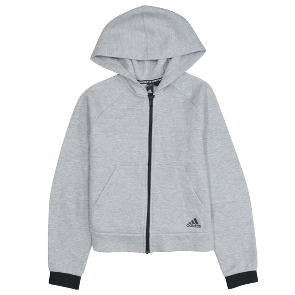 Adidas 90's Drawstring Pockets Full Zip Up Hoodie Small Grey