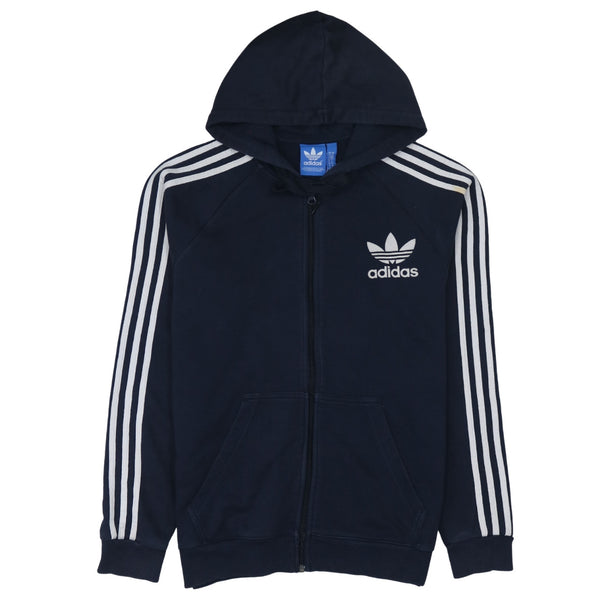 Adidas 90's Striped Sleeve Full Zip Up Hoodie Medium Navy Blue