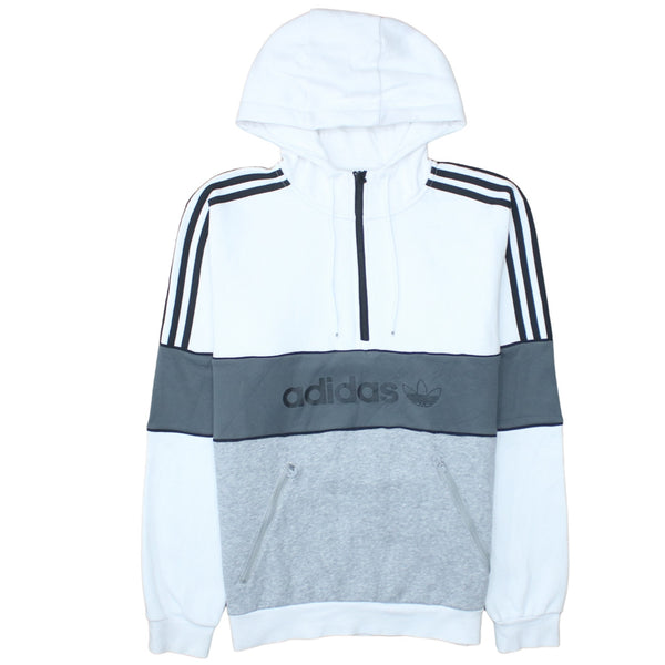 Adidas 90's Striped Sleeve Quarter Zip Hoodie Small Grey